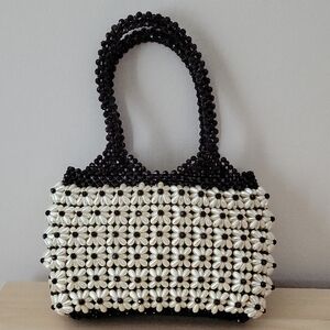 Elegant Black and Cream Beaded Handbag